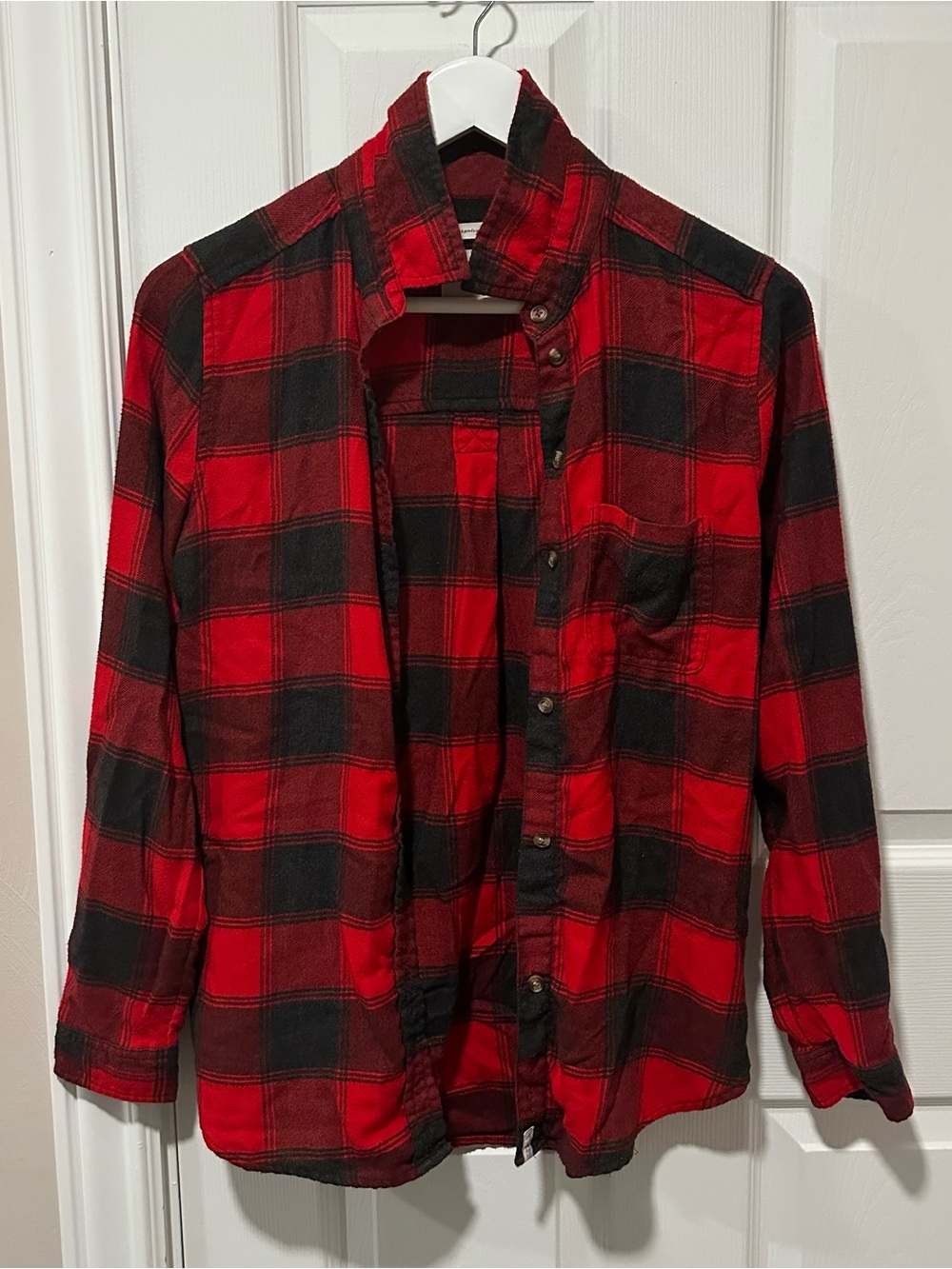 American Eagle Women’s Red and Black Plaid Flannel Shirt